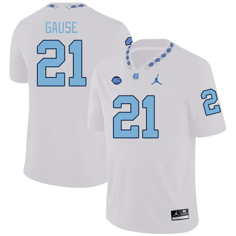 Men #21 Davion Gause North Carolina Tar Heels College Football Jerseys Stitched-White